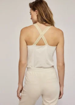 Summum Woman Luxury Basic Singlettop Met Gekruiste Schouderbanden|Vrouwen Tops & T-Shirts