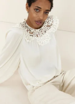 Summum Woman Top Illusie Kanten Hals|Vrouwen Tops & T-Shirts