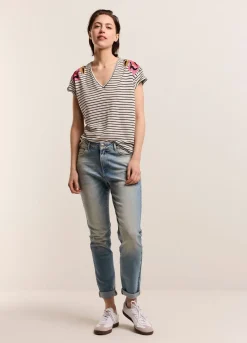 Summum Woman T-Shirt Met Bloemenborduursel|Vrouwen Tops & T-Shirts